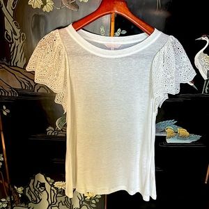 Rebecca Taylor Womens L White Embroidered Sleeve Top